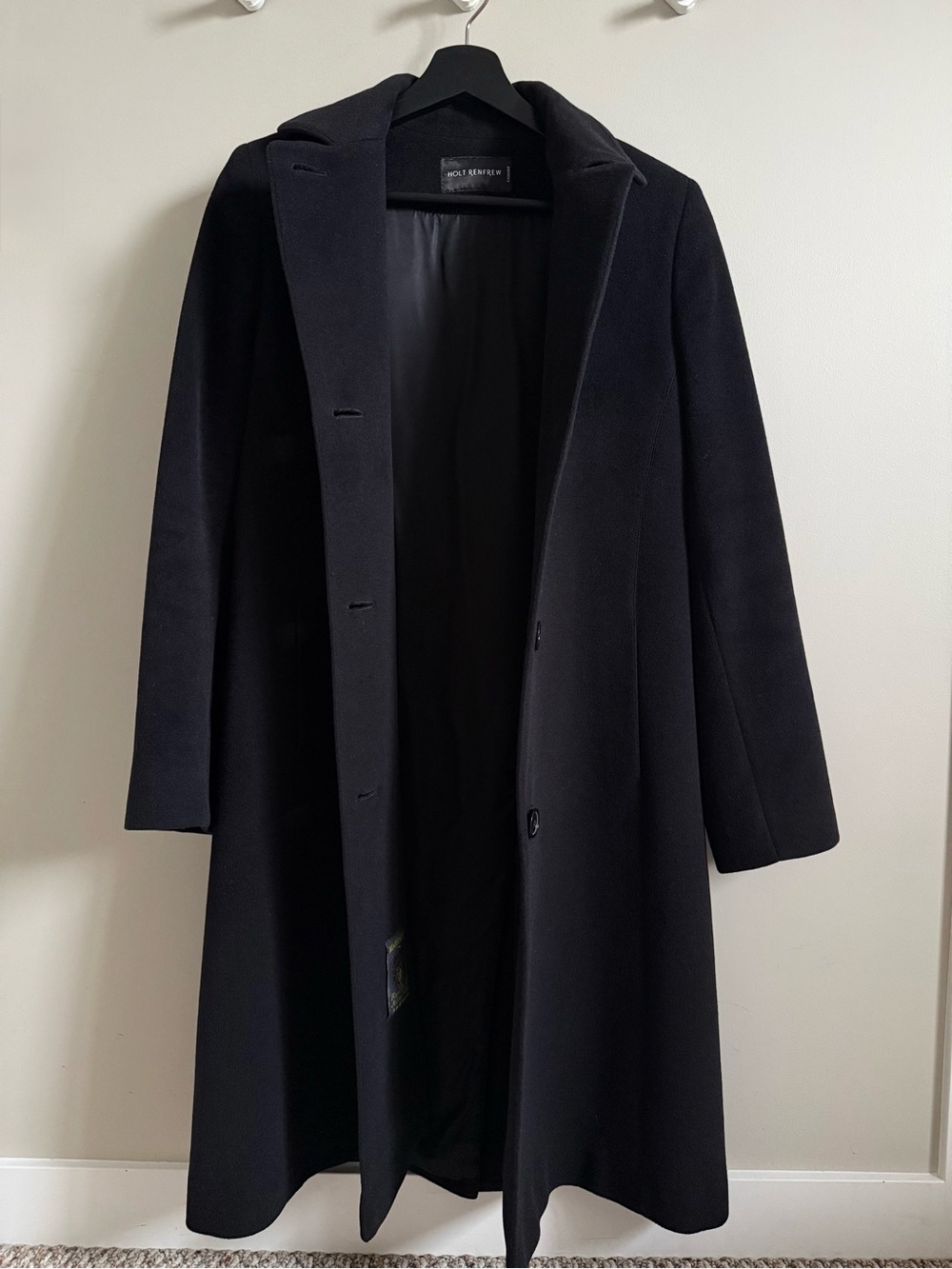 Holt Renfrew Angora Wool Black Coat A-line Single-Breasted Button Jacket Size 6 - Picture 3 of 11